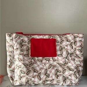 Homemade Red and Cream Baseball Print Tote Bag